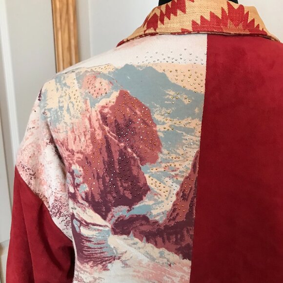 Upcycled Tapestry Coat M - L: Handmade Lined Southwestern Aztec Patchwork Jacket - Picture 15 of 16